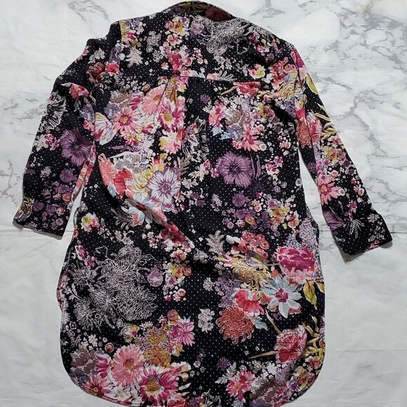 Maeve Anthropologie Autumnal Floral Black Floral Sparkle High Low Tunic Top - Picture 8 of 8